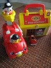 Mattel Little People Fun Sounds Rescue W firemen emts dalmatians  Wheelie   Case