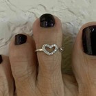 Heart Toe Ring Women Adjustable Silver Simulated Diamond 14k White Gold Plated