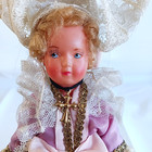 Vintage Antique French Celluloid Doll Ethnic Costume Lavender Dress Lace 10in 