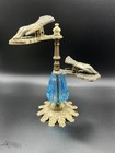 Vintage Victorian Hands Brass And Blue Base Handerchief card Holder 