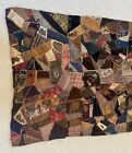 Antique Crazy Quilt Top Velvet  Silk  Top Hand Stitched  37 1 2  By 23 3 4 
