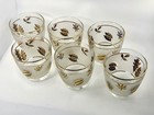 1960s Libbey Frosted Glass Gold Leaf Old Fashioned Tumblers Rocks Glasses Set 6