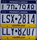 One Random Pennsylvania License Plate - Blue Letters Yellow Band License Plates