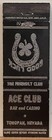 Ace Club Bar   Casino Tonopah Nv Nevada Vintage Matchbook Cover