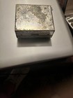 Vintage Silver Tone Pill Box Pocket Trinket Case Enamel Top Criss Cross 