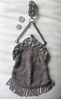 Antique Art Nouveau Woman  Silver French Steel Bead Fringe Belt Clip Kilt Purse