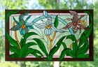 34 75 l X 20 5 h Handcrafted Stained Glass Window Panel Iris Flowers