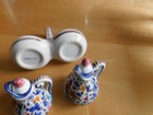 Oil Vinegar Cruet Set Caddy Hand Painted Arabesco Or Deruta Design Made In Italy