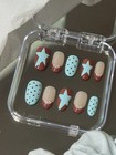 Oval Press-on Nails Small Blue Brown Beige 3d Star Polka Dot Pre-designed