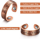 2 Pcs Copper Magnetic Ring For Women Men 100  Solid Pure Copper Adjustable With