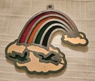 Vintage Stained Glass Rainbow W clouds   Birds Sun Catcher Window Ornament 