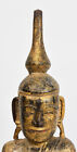 18th Century  Antique Burmese Wooden Seated Buddha With Gilded Gold
