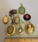 Antique Vintage Lot Cameo Lockets Pendant Brooch 7p Mixed Shell Glass Corday