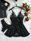 Babydall Lingerie Set Black Lace Sexy Two Piece Sleepwear Nightdress   G-string 