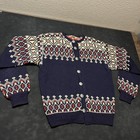 Vintage Norway Sweater Lopapeysa Silver Coin Button Cardigan Fair Isle Wool 50s