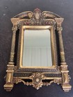 Vtg Wall Mirror Baroque Faux Carve Wood Crest Gild Polychrome Columns 11  X 7 
