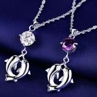 Sterling Silver Cubic Zirconia Amethyst Dolphin Pednat Necklace Earrings Set F8