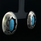 Navajo Oval Concho Earrings Shadowbox Turquoise Inlay 7g Sterling  wcp031294 