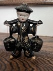 Vintage Japan Ceramic Asian Figure Black Gold Glaze Water Carrier Figurine