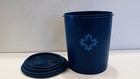 Vintage Tupperware 3 Canister Set Dark Blue W  Floral Motif Sunburst Lids Bin 48