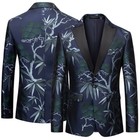 Men s Plant Pattern Jacquard Tuxedo Jacket Peak Lapel Dress Suit Blazer Coat