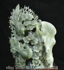 16 6  Old Chinese Dynasty Xiu Jade Carving Green Flower Flying Bird Sculpture