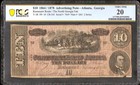 1864  10 Confederate Currency Note With Train Route Ad Georgia Fair T-68 Pcgs 20