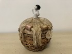 Vintage Porcelain Painted Half Doll Pin Cushion Basket With Mini Spools