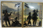 Set Of 2 Silhouette Pictures Hobo   Boy Convex Bubble Glass Reverse Painted 4x5