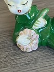 Vintage Elf Pixie Playing Flower Guitar Figurine Green Gold Japan