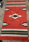 Vintage Chimayo Hand Woven Large Wool Rug In Red  White   Black 70  X 35 
