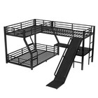 L-shaped Metal Triple Bunk Bed Twin Over Full Bunk Bed With Twin Size Loft Bed