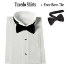 New Men s White Tuxedo Dress Shirt With Bow Tie Set Stander Cuff Sg11