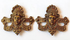Pair Antique 19thc French Cast Bronze Ormolu Furniture Applique Mounts Mascaron