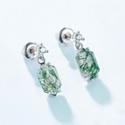 Natural Moss Agate Rectangle Drop Earrings S925 Sterling Silver Women Gift