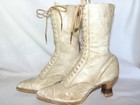 Wonderful Antique Vicrtorian Women s Cream Leather Lace-up Hi-top Boots   2