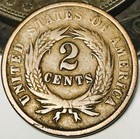 1864 Two Cent Piece 2c Civil War Date Large Motto Us Copper Coin Cc29533