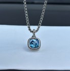 Sterling Silver Albion 14mm Blue Topaz   Pav   David  yurman Pendant Necklace 22