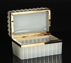 Antique French White Opaline Glass Brass Trinket Casket Box