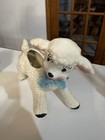 Vintage Baby Lamb Planter Ceramic Hand Painted 1950s Blue Bow Pink Cheeks