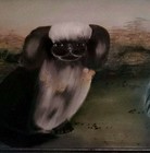 Antique Chinese Reverse Glass Painting Boy Flute Pekingese Shih Tzu Dog Pre-1940