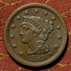 1857 Braided Hair Large Cent  Au     Beautiful  Nearly Mark-free Key Date 