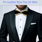Pu Leather Bowtie With Rhinestone Decoration Tuxedo Bow Ties For Men Gold Black
