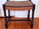 Antique English Oak Twist Saddle Silhouette Stool Bench