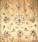 1920s Chinese Silk Embroidery Textile Panel 9 Floral Peony Vases Roundels 59x59