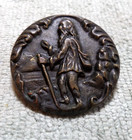 Large Vintage Antique Metal Picture Button Travelling Man W  Staff