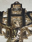 Vintage Ornate Filigree Brass   Gilded Metal Wall Crucifix Inri Jesus On Cross
