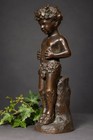 Clodion Signed Antique French Bronze Faun Child Statue Sculpture 19th Century