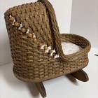 Vintage Antique Wicker Wood Baby Doll Cradle Crib Bassinet  Rocking 12x9x13    Euc