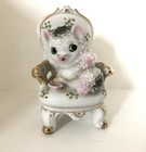 Vintage 1950s Cat   Chair Figurine Sugar Glaze Kitten Porcelain Japan Pinkflower